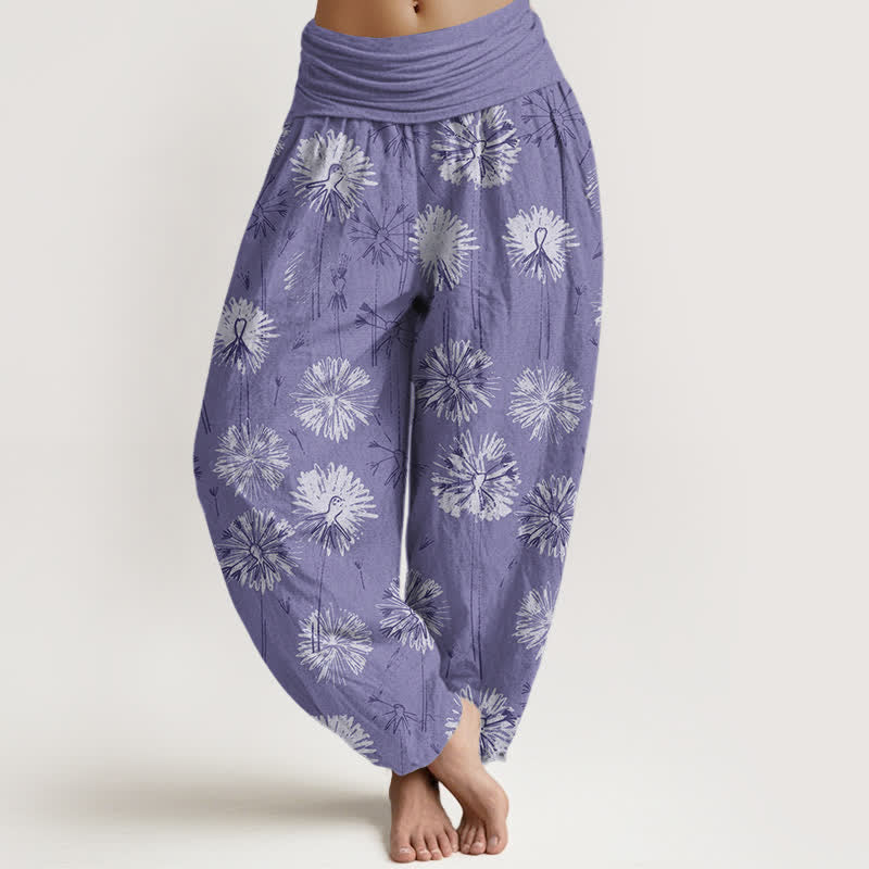 Buddha Stones Pure Cotton Dandelion Burst Pattern Women's Elastic Waist Harem Pants - MediumPurple - US16，UK/AU20，EU48 (3XL) - image 5