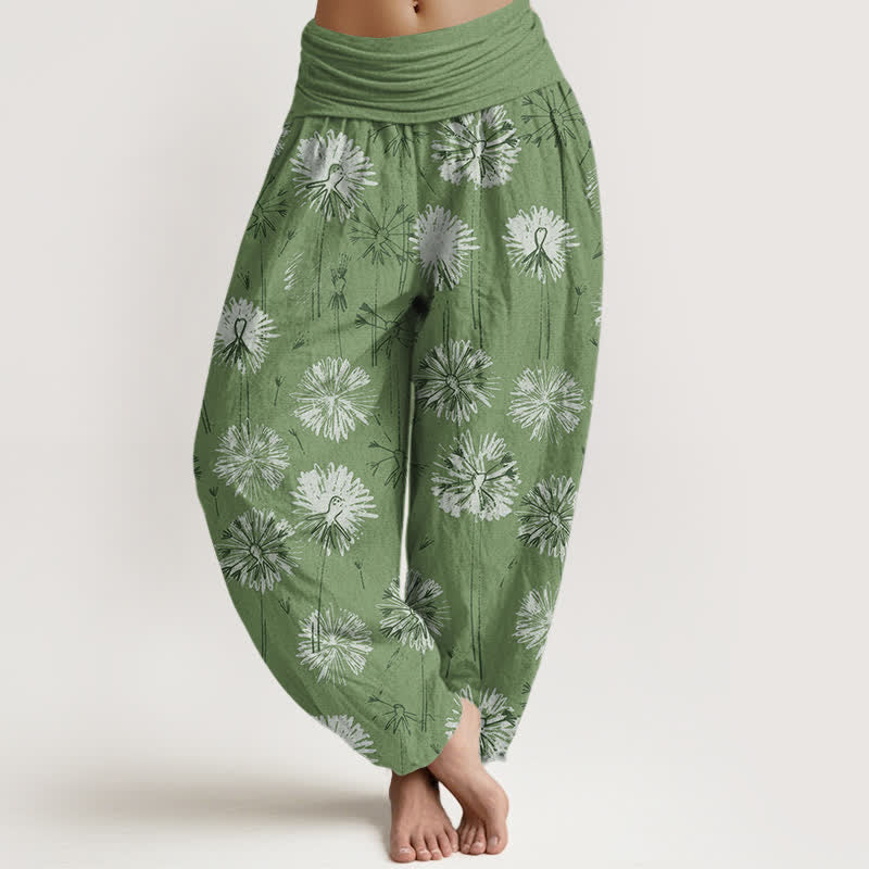 Buddha Stones Pure Cotton Dandelion Burst Pattern Women's Elastic Waist Harem Pants - OliveDrab - US16，UK/AU20，EU48 (3XL) - image 8