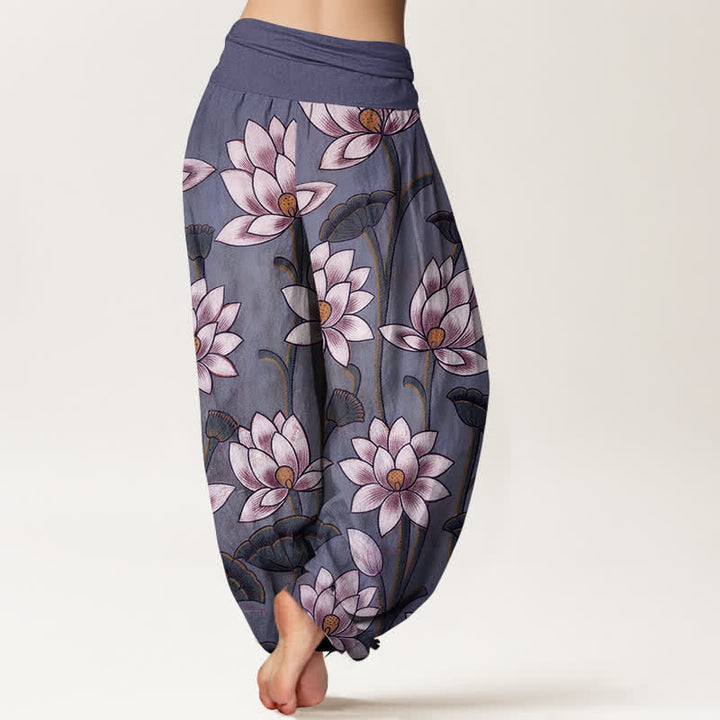 Buddha Stones Pure Cotton Lotus Bloom Pattern Women's Elastic Waist Harem Pants - image 10