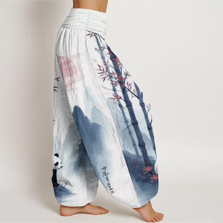 Buddha Stones Cotton Ink Bamboo Panda Pattern Women's Elastic Waist Harem Pants - image 7