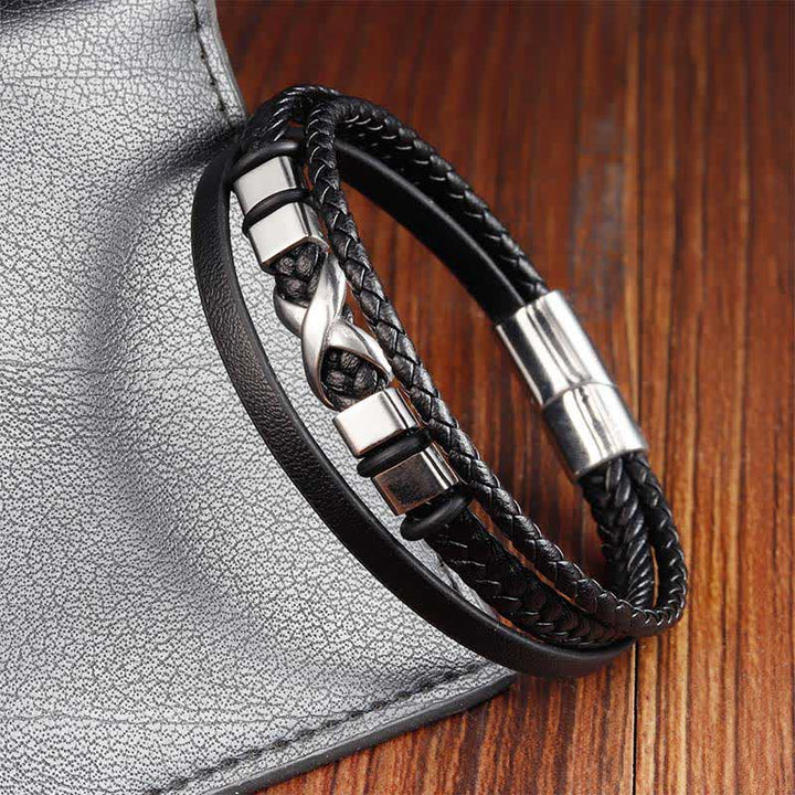 Buddha Stones Black Leather Titanium Steel Braided Strength Mens Bracelet - image 2