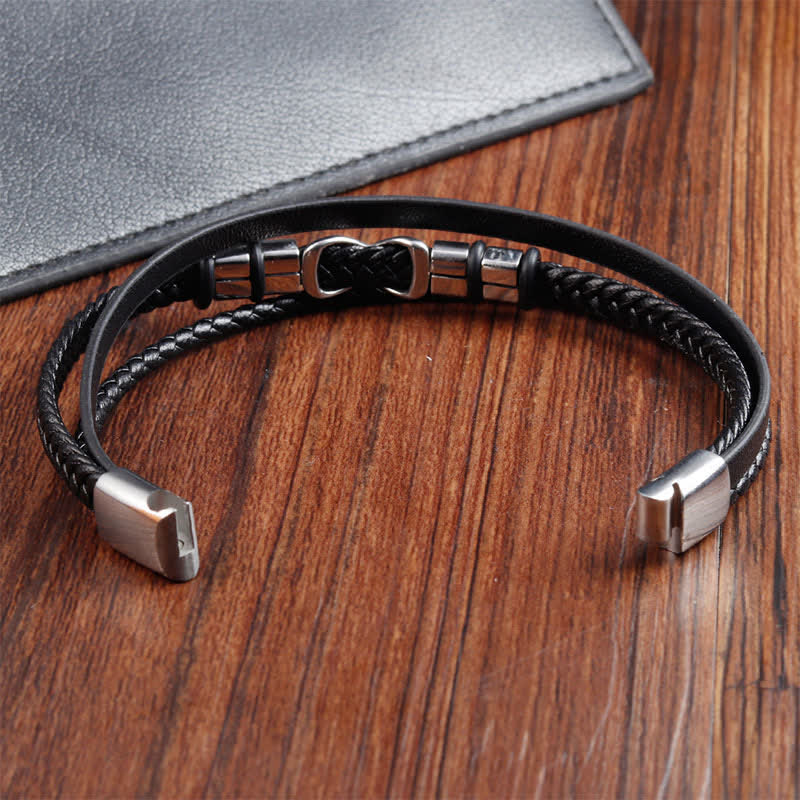 Buddha Stones Black Leather Titanium Steel Braided Strength Mens Bracelet - image 7