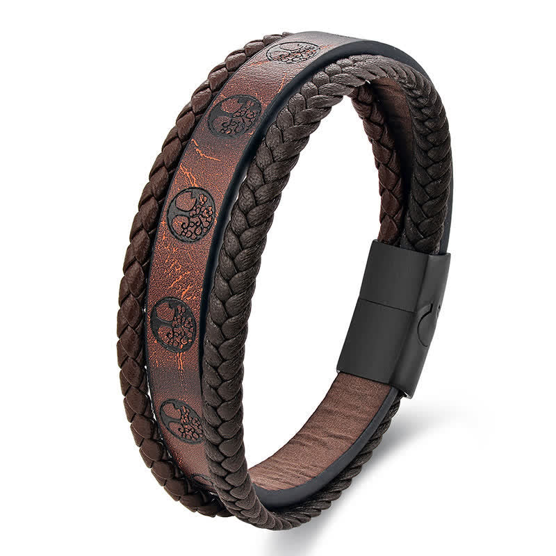 Buddha Stones Braided Leather Titanium Steel Tree Of Life Connection Wrap Bracelet - image 1