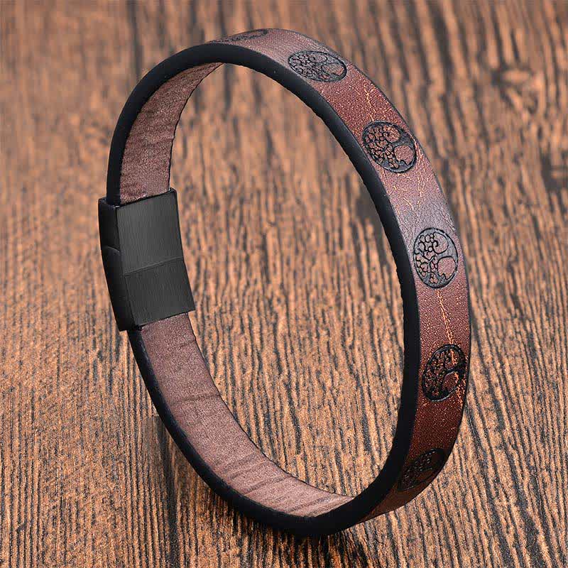 Buddha Stones Braided Leather Titanium Steel Tree Of Life Connection Wrap Bracelet - Single Layer - image 2