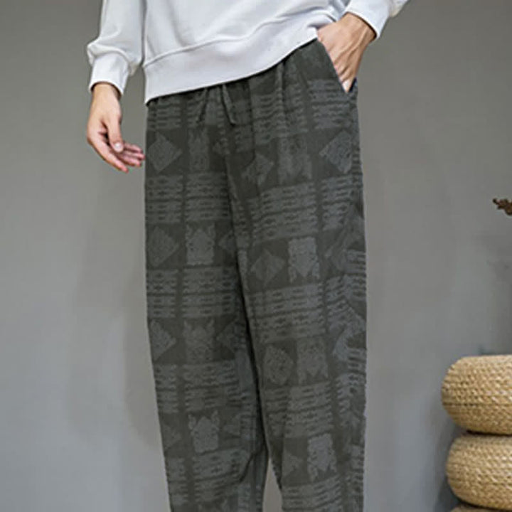 Buddha Stones Spring Summer Casual Vintage Geometric Long Pants Men's Straight Leg Pants With Pockets - image 7
