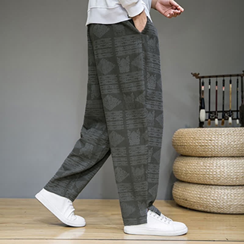 Buddha Stones Spring Summer Casual Vintage Geometric Long Pants Men's Straight Leg Pants With Pockets - image 3