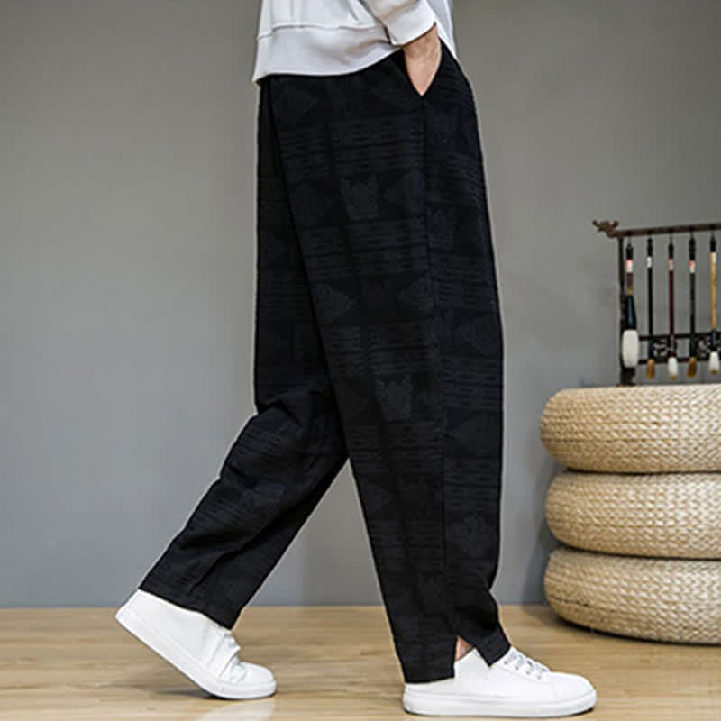 Buddha Stones Spring Summer Casual Vintage Geometric Long Pants Men's Straight Leg Pants With Pockets - image 12