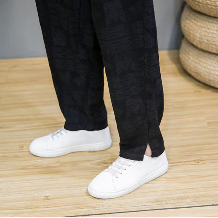 Buddha Stones Spring Summer Casual Vintage Geometric Long Pants Men's Straight Leg Pants With Pockets - image 20