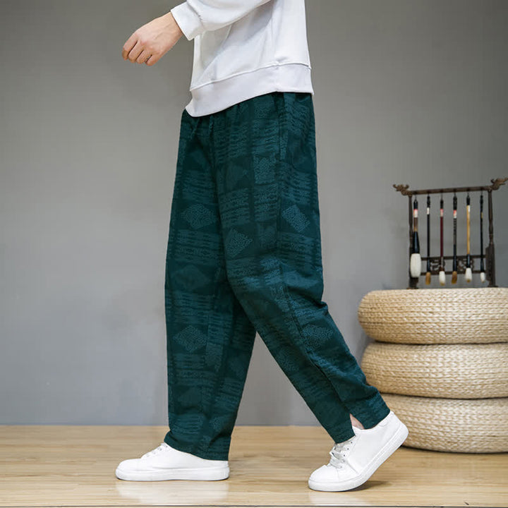 Buddha Stones Spring Summer Casual Vintage Geometric Long Pants Men's Straight Leg Pants With Pockets - Teal - US/UK/AU44, EU54 (4XL) - image 21