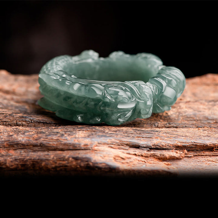 Buddha Stones Natural Jade Dragon Success Ring - image 3