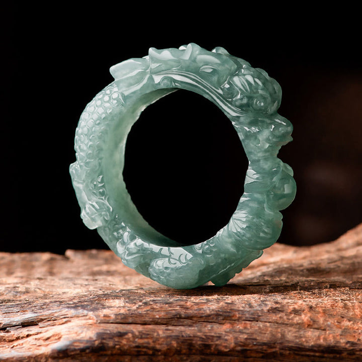 Buddha Stones Natural Jade Dragon Success Ring - image 8
