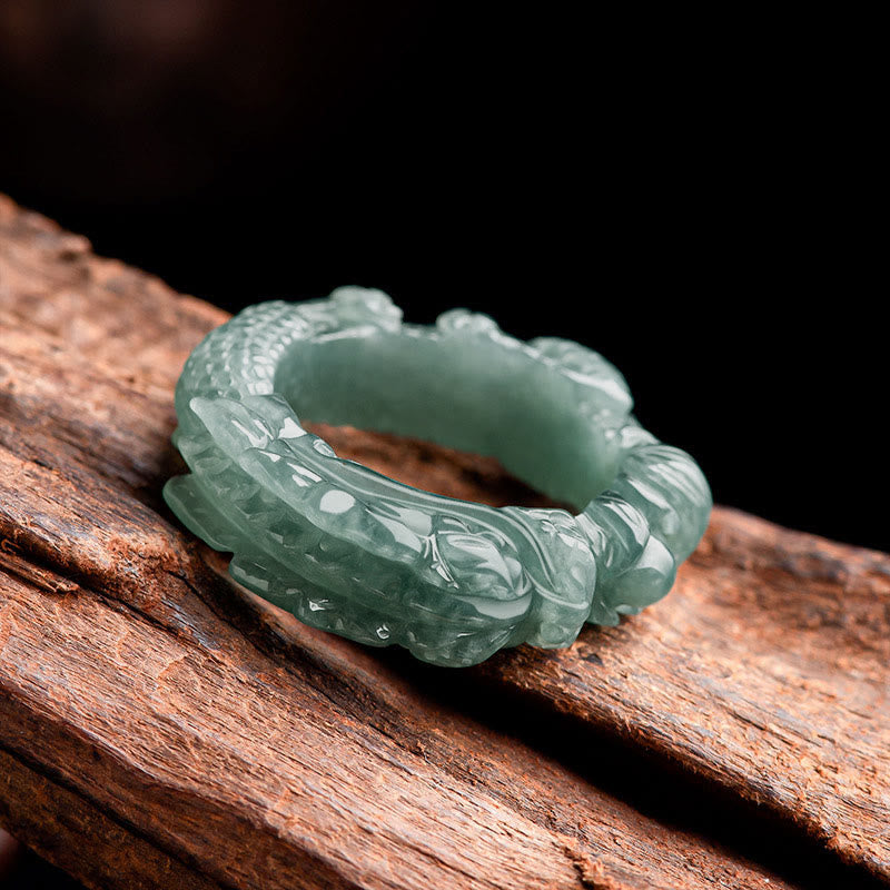 Buddha Stones Natural Jade Dragon Success Ring - image 1