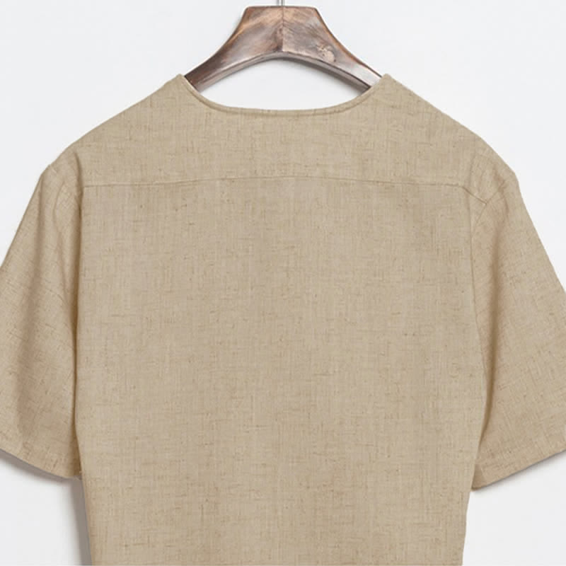 Buddha Stones Summer Casual Tang Style Frog Button Solid Men's Short Sleeve Shirts - image 3