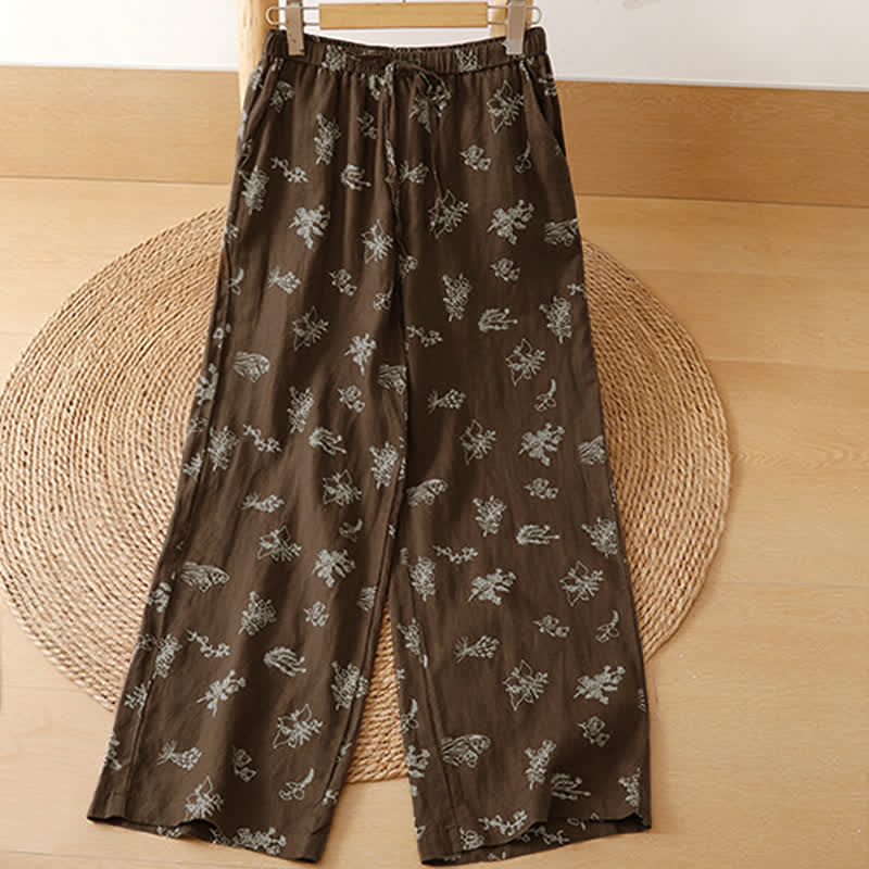 Buddha Stones Summer Casual Vintage Drawstring Floral Ankle Pants Women's Wide Leg Pants With Pocket - image 2
