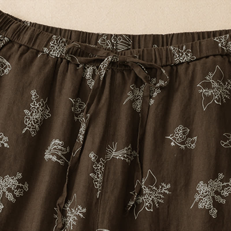 Buddha Stones Summer Casual Vintage Drawstring Floral Ankle Pants Women's Wide Leg Pants With Pocket - image 4