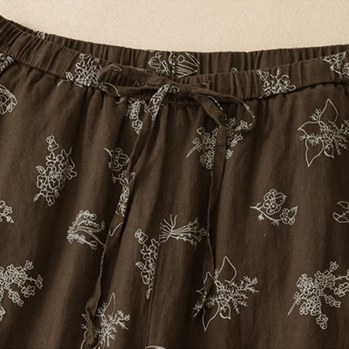 Buddha Stones Summer Casual Vintage Drawstring Floral Ankle Pants Women's Wide Leg Pants With Pocket - image 4