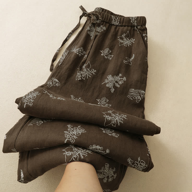 Buddha Stones Summer Casual Vintage Drawstring Floral Ankle Pants Women's Wide Leg Pants With Pocket - image 3