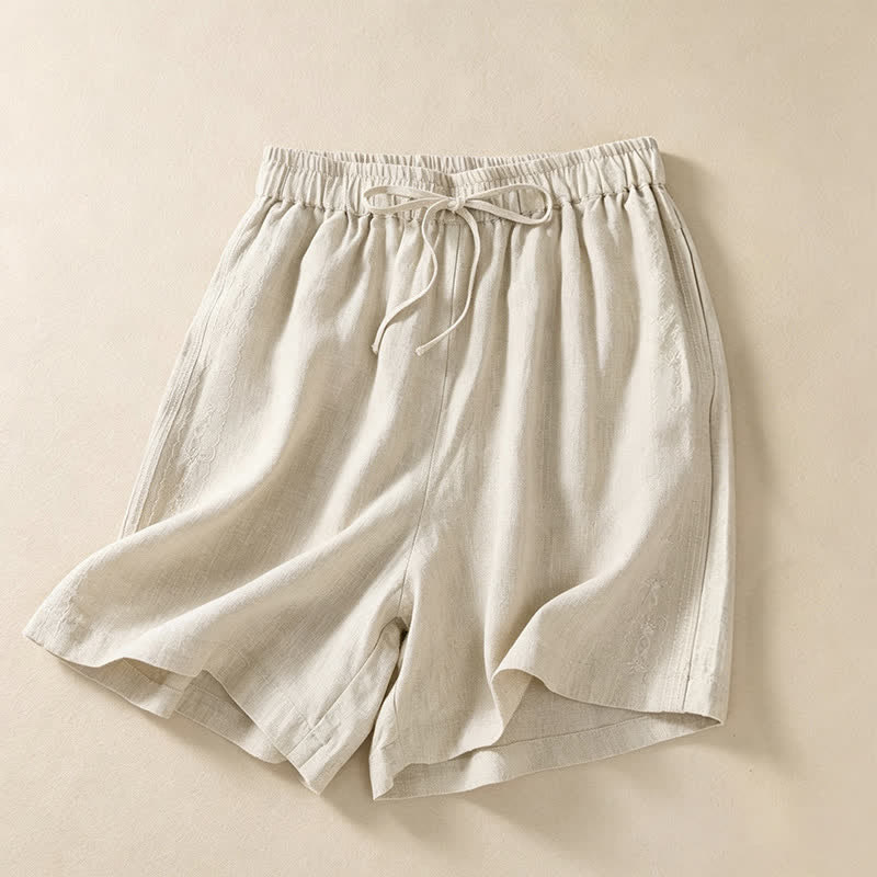 Buddha Stones Summer Casual Drawstring Solid Women's Shorts With Pocket - Linen - US12, UK/AU16, EU44 (3XL) - image 20