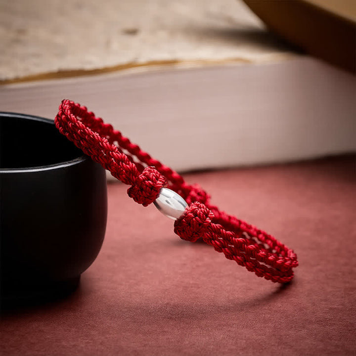 Buddha Stones 925 Sterling Silver Olive-Shaped Bead Red String Blessing Bracelet - image 3