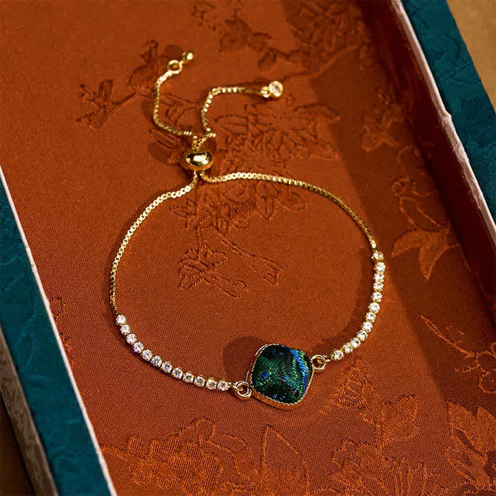 Buddha Stones Copper Luck Song Brocade Square Adjustable Bracelet - Multitone Green(Same Color Tone – Pattern Varies) - image 0