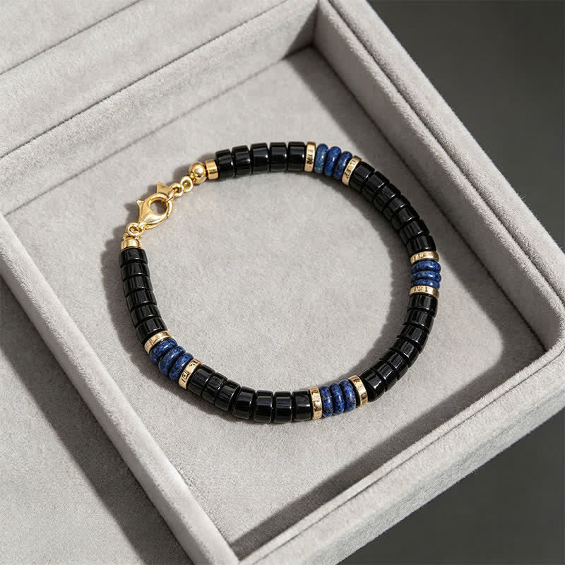 Buddha Stones Lapis Lazuli Black Onyx Truth Cube Bead Bracelet - image 2