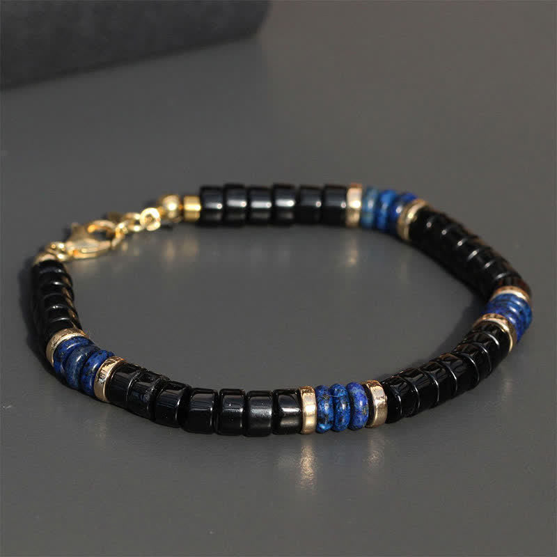 Buddha Stones Lapis Lazuli Black Onyx Truth Cube Bead Bracelet - image 1