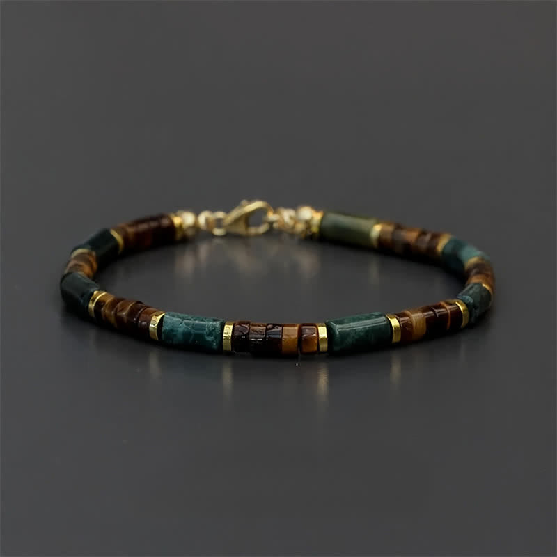 Buddha Stones Lapis Lazuli Tiger Eye Cylindrical Bead Wisdom Bracelet - No Extender Chain(Wrist Circumference: 15-16cm) - image 0