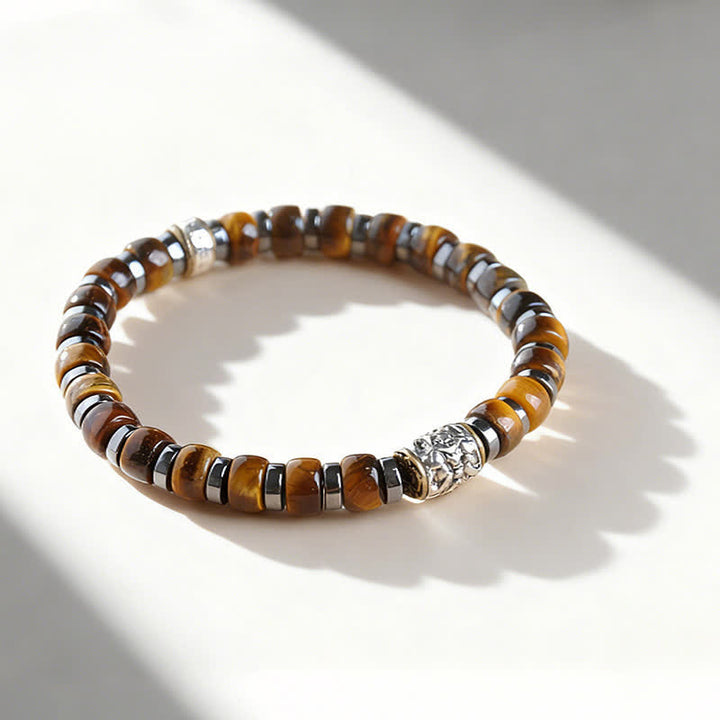 Buddha Stones Natural Tiger Eye Antique Silver Lion Confidence Bead Bracelet - image 1