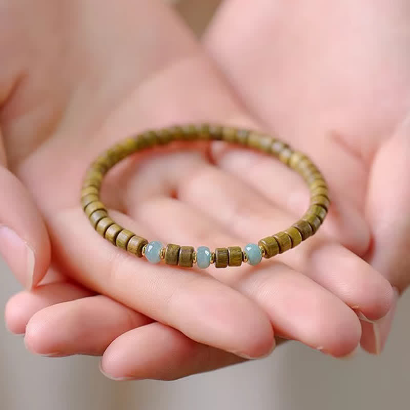 Buddha Stones Green Sandalwood Serenity Jade Accent Barrel Bead Bracelet - image 2