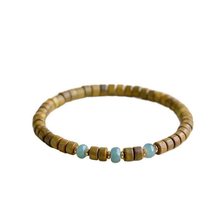 Buddha Stones Green Sandalwood Serenity Jade Accent Barrel Bead Bracelet - image 4