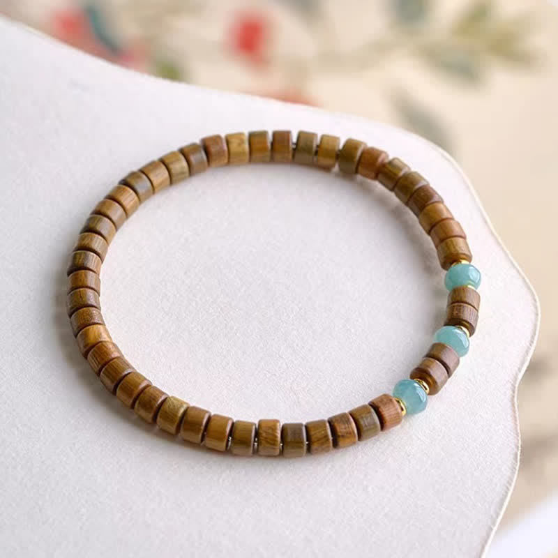 Buddha Stones Green Sandalwood Serenity Jade Accent Barrel Bead Bracelet - image 1