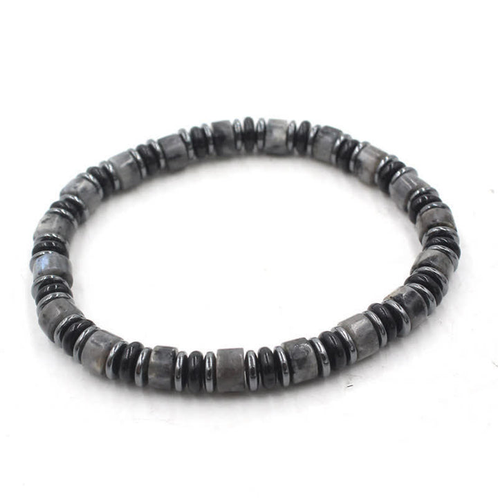 Buddha Stones Black Obsidian Hematite Hand Polished Ethnic Luck Flat Bead Bracelet - Black Glitter Stone(Protection ♥ Grounding)(Wrist Circumference: 15-16cm) - image 14