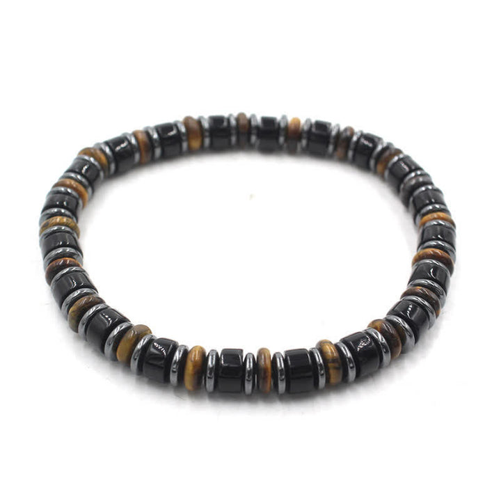 Buddha Stones Black Obsidian Hematite Hand Polished Ethnic Luck Flat Bead Bracelet - Black Obsidian(Protection ♥ Grounding)(Wrist Circumference: 15-16cm) - image 0