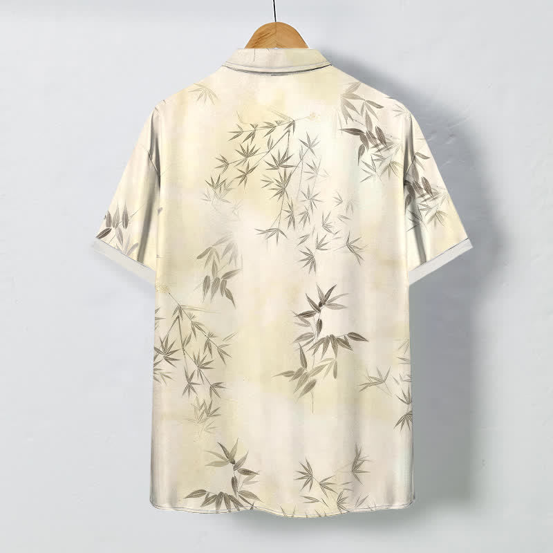 Buddha Stones Bamboo Leaf Pattern Buttons Wrinkle-resistant Men's Short Sleeve Shirt - image 1