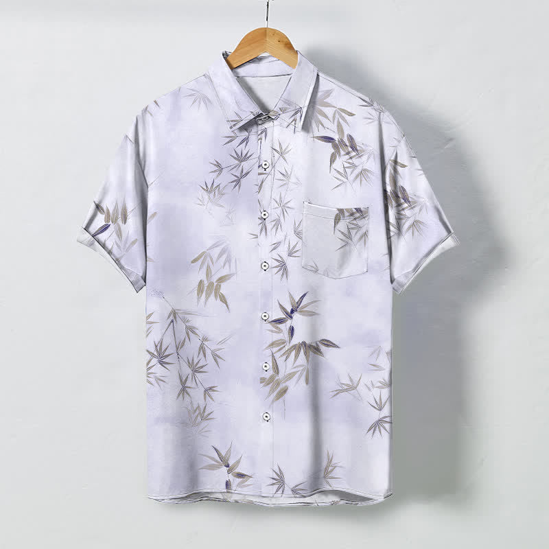 Buddha Stones Bamboo Leaf Pattern Buttons Wrinkle-resistant Men's Short Sleeve Shirt - 	Plum - US/UK/AU48，EU58 (4XL) - image 6
