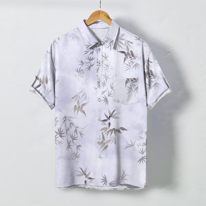 Buddha Stones Bamboo Leaf Pattern Buttons Wrinkle-resistant Men's Short Sleeve Shirt - 	Plum - US/UK/AU48，EU58 (4XL) - image 6