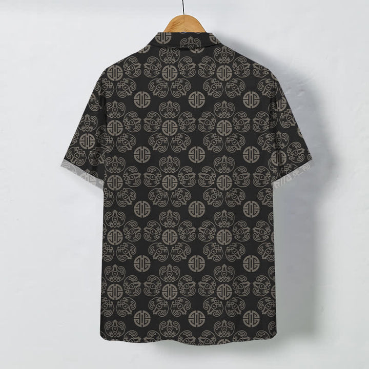 Buddha Stones Vintage Medallion Geometric Pattern Buttons Breathable Men's Short Sleeve Shirt - image 1