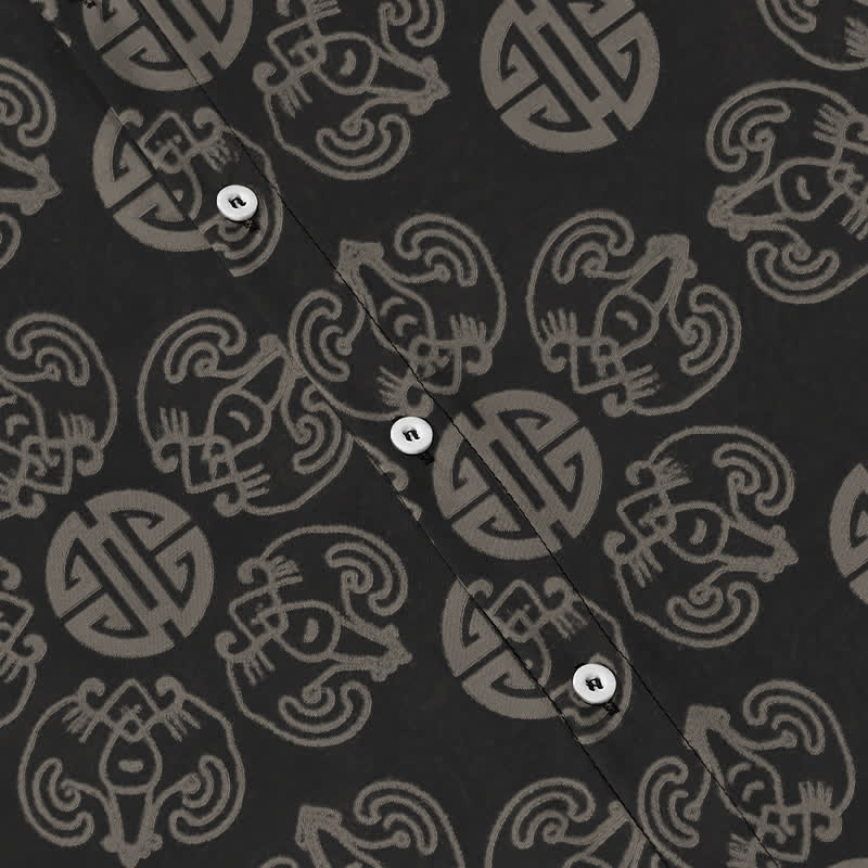 Buddha Stones Vintage Medallion Geometric Pattern Buttons Breathable Men's Short Sleeve Shirt - image 3