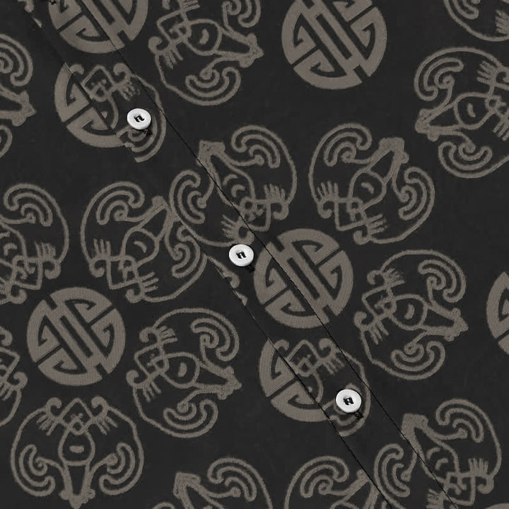 Buddha Stones Vintage Medallion Geometric Pattern Buttons Breathable Men's Short Sleeve Shirt - image 3