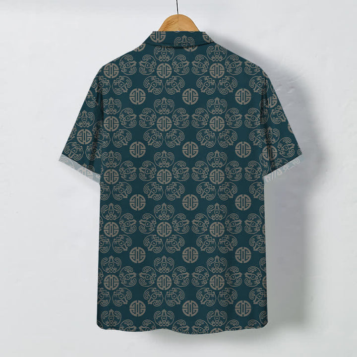 Buddha Stones Vintage Medallion Geometric Pattern Buttons Breathable Men's Short Sleeve Shirt - image 6