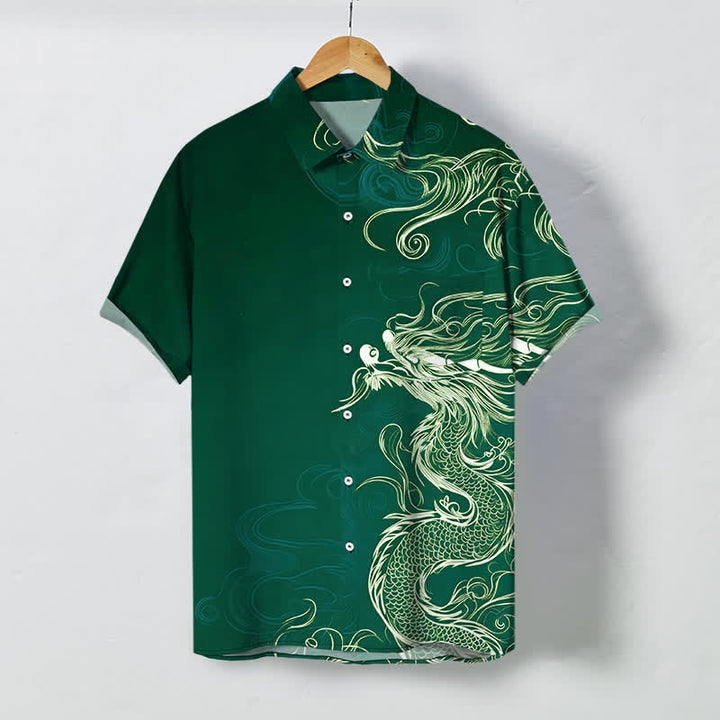 Buddha Stones Oriental Dragon Cloud Pattern Buttons Wrinkle-resistant Men's Short Sleeve Shirt - DarkGreen - US/UK/AU48，EU58 (4XL) - image 5