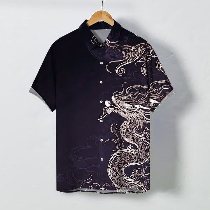 Buddha Stones Oriental Dragon Cloud Pattern Buttons Wrinkle-resistant Men's Short Sleeve Shirt - Black - US/UK/AU48，EU58 (4XL) - image 7