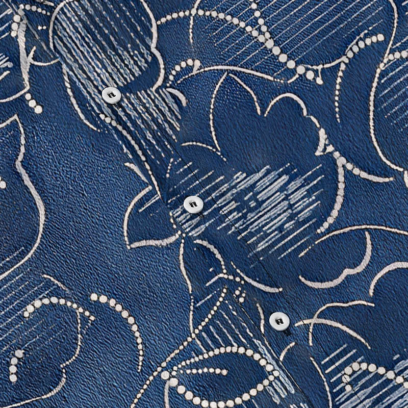 Buddha Stones Indigo Floral Vine Pattern Buttons Wrinkle-resistant Men's Short Sleeve Shirt - image 3