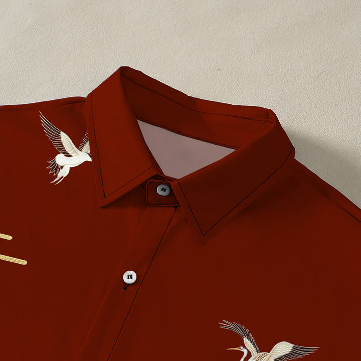 Buddha Stones Crane Cloud Pattern Buttons Wrinkle-resistant Men's Short Sleeve Shirt - image 2