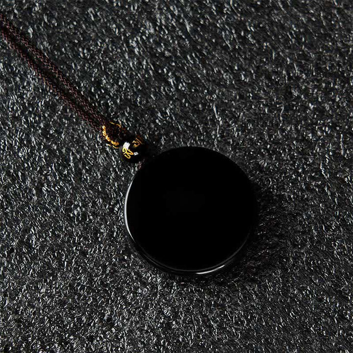 Buddha Stones Black Obsidian Round Shape Protection Braided Rope Necklace - image 6