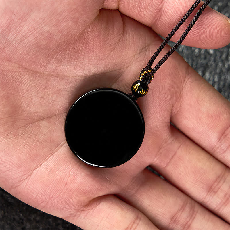 Buddha Stones Black Obsidian Round Shape Protection Braided Rope Necklace - image 8