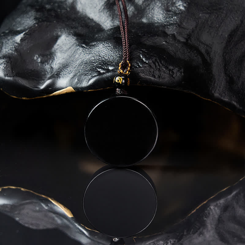 Buddha Stones Black Obsidian Round Shape Protection Braided Rope Necklace - image 4