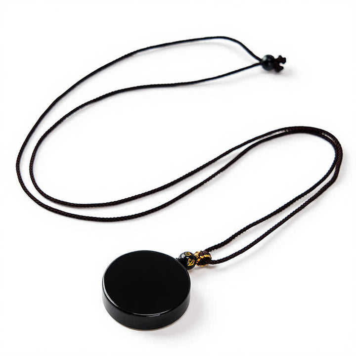 Buddha Stones Black Obsidian Round Shape Protection Braided Rope Necklace - image 1