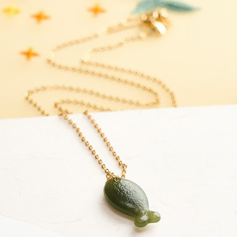 Buddha Stones Jade Little Fish Luck Hand Carved Pendant Necklace - image 2