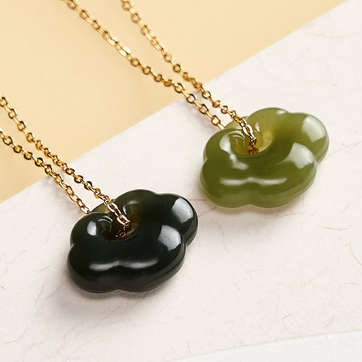Buddha Stones Jade Auspicious Cloud Lock Luck Vintage Pendant Necklace - 925 Sterling Silver(Blessing♥Calm) - Deep Green - Natural Jade(Color May Vary) - image 4